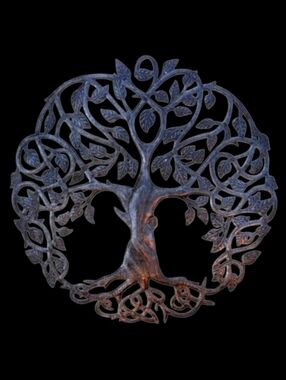 Intricate Handcrafted Tree of Life Artisan Dark Metal Sculpture Steel Wall Art
